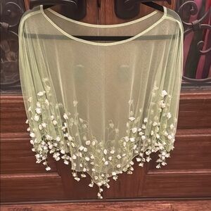 Sheer Green Floral Embroidered and Beaded Poncho